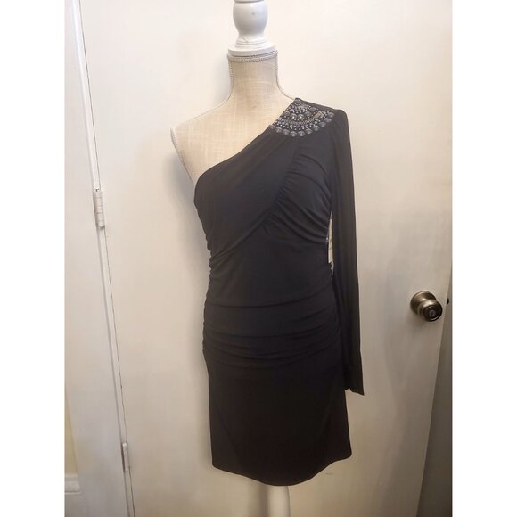 One-Shoulder Embellished Black Dress Size 8 By Laundry By Design - Elegant - Picture 9 of 9